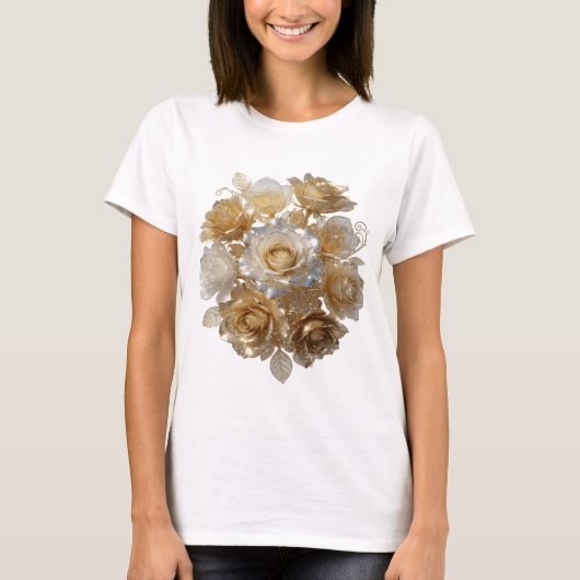 Cool Silver GOLDEN ROSES T-shirt (Voorkant)