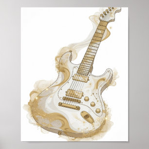 Cool Silver GOUDEN GUITAR Aangepast ontwerp Poster