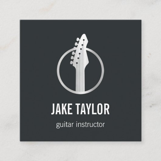 Cool Silver Guitar Instructor Vierkante Visitekaartje (Voorkant)
