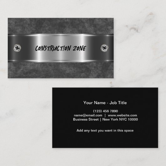 Cool Silver Metallic look Construction Thema Visitekaartje (Voorkant / Achterkant)