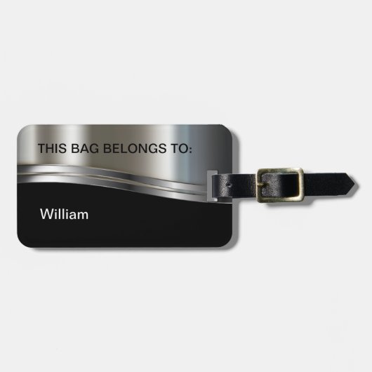 Cool Silver Metallic look Monogram Bagage Bagagelabel (Voorkant horizontaal)