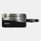 Cool Silver Metallic look Monogram Bagage Bagagelabel (Achterkant horizontaal)