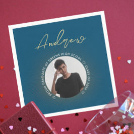 Cool Simple Blue Gold Modern Typografie Afstudeerd Servet