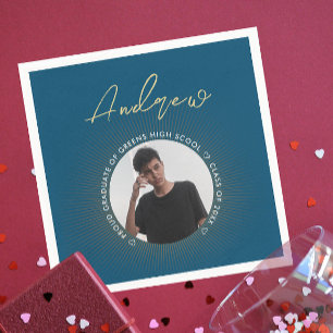 Cool Simple Blue Gold Modern Typografie Afstudeerd Servet