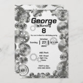 Cool Simple Mechanical Boys Verjaardag Uitnodiging (Voorkant / Achterkant)