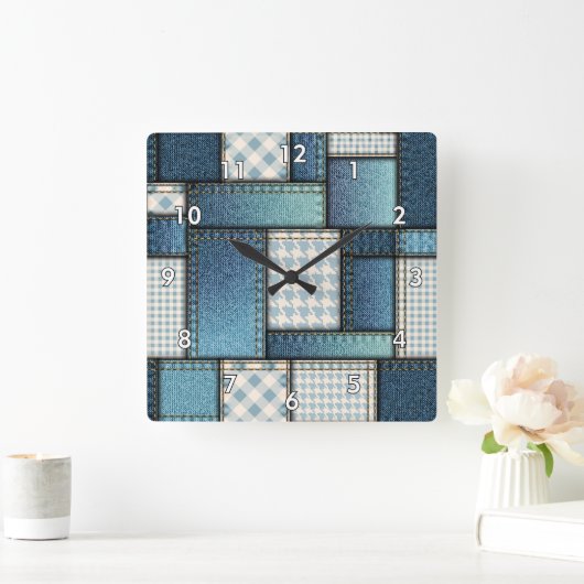 Cool simulated Blue Denim Fabric Vierkante Klok (Huis)