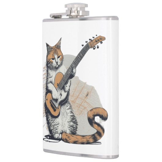 Cool Sinaasappel Cat Jamming op de gitaar Heupfles (Links)