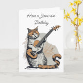 Cool Sinaasappel Cat Jamming op de gitaar Kaart (Gele Bloem)