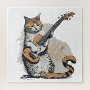 Cool Sinaasappel Cat Jamming op de gitaar Legpuzzel
