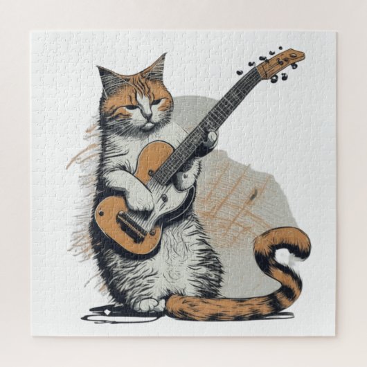 Cool Sinaasappel Cat Jamming op de gitaar Legpuzzel (Verticaal)