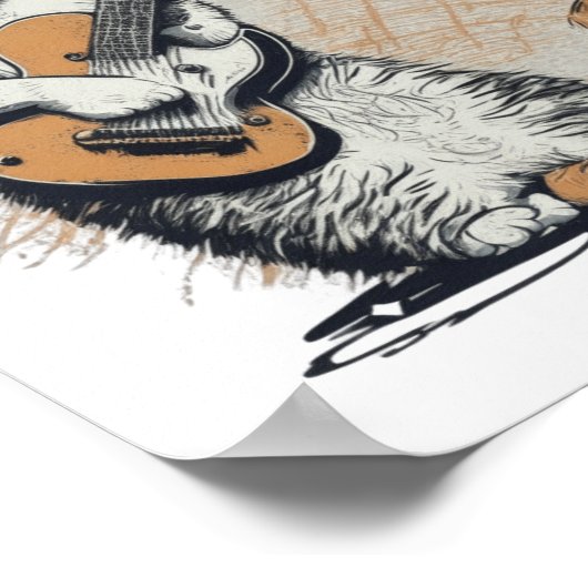 Cool Sinaasappel Cat Jamming op de gitaar Poster (Hoek)