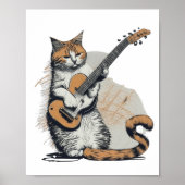 Cool Sinaasappel Cat Jamming op de gitaar Poster (Voorkant)