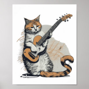 Cool Sinaasappel Cat Jamming op de gitaar Poster