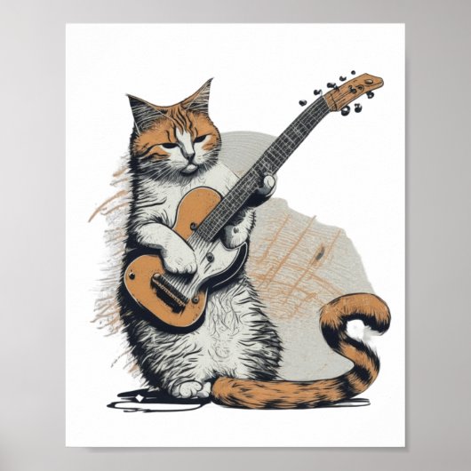 Cool Sinaasappel Cat Jamming op de gitaar Poster (Voorkant)