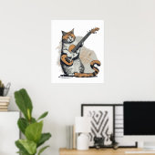 Cool Sinaasappel Cat Jamming op de gitaar Poster (Thuiskantoor)