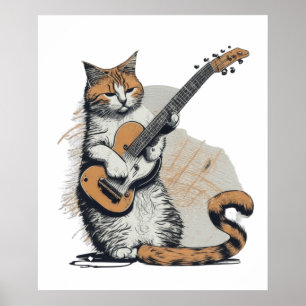 Cool Sinaasappel Cat Jamming op de gitaar Poster