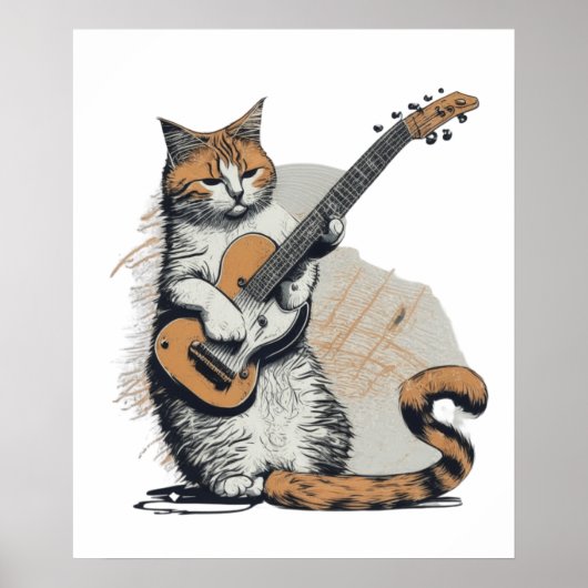 Cool Sinaasappel Cat Jamming op de gitaar Poster (Voorkant)