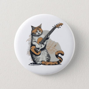 Cool Sinaasappel Cat Jamming op de gitaar Ronde Button 5,7 Cm