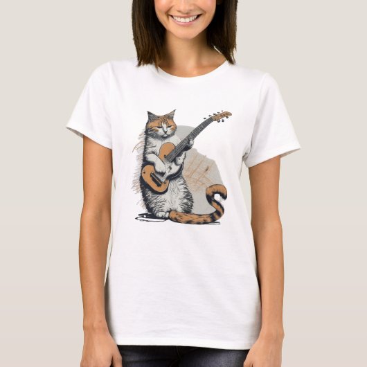 Cool Sinaasappel Cat Jamming op de gitaar T-shirt (Voorkant)