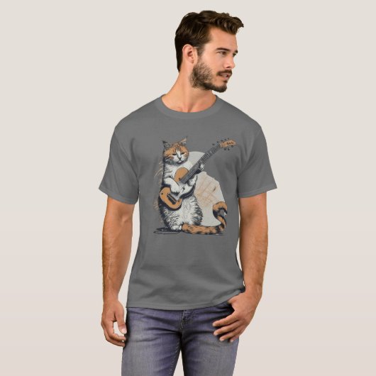 Cool Sinaasappel Cat Jamming op de gitaar T-shirt (Voorkant volledig)