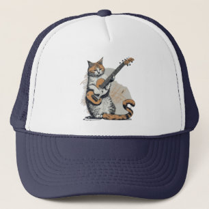Cool Sinaasappel Cat Jamming op de gitaar Trucker Pet