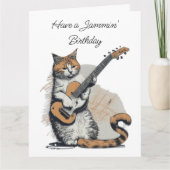 Cool Sinaasappel Cat Jamming op de gitaar Verjaard Kaart (Voorkant)
