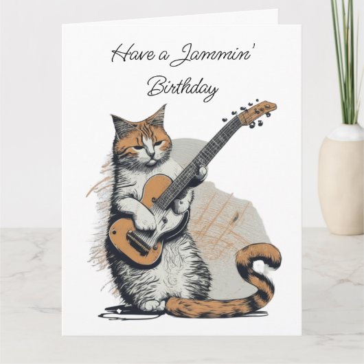 Cool Sinaasappel Cat Jamming op de gitaar Verjaard Kaart (Voorkant)