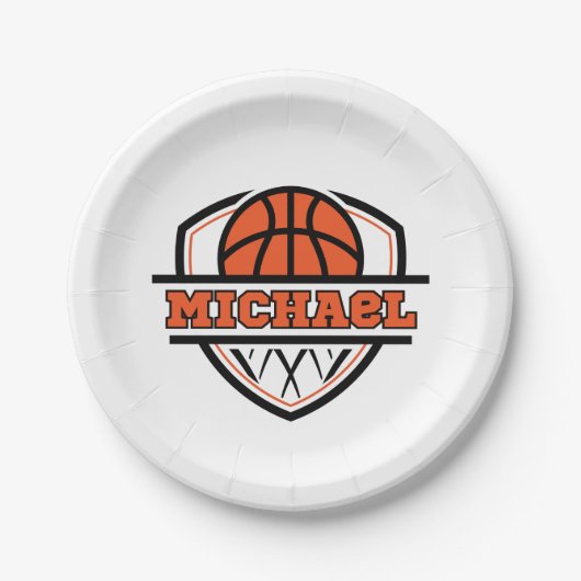 Cool Sinaasappel Zwart Basketbal Sport Papieren Bordje (Voorkant)