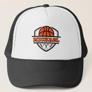 Cool Sinaasappel Zwart Basketbal Sport Trucker Pet