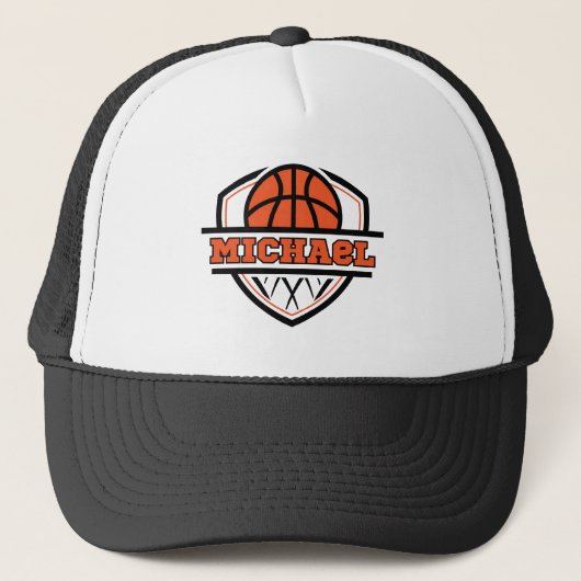 Cool Sinaasappel Zwart Basketbal Sport Trucker Pet (Voorkant)