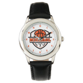 Cool Sinaasappel zwart basketbal sporthorloge Horloge