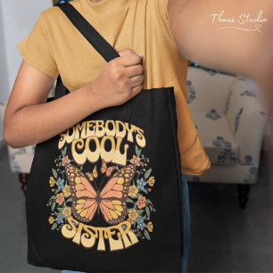 Cool Sister Butterfly Wild Flower  Retro Tote Bag
