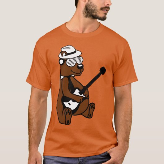 Cool Sitting Grizzly Brown Bear Playing Guitar Fun T-shirt (Voorkant)