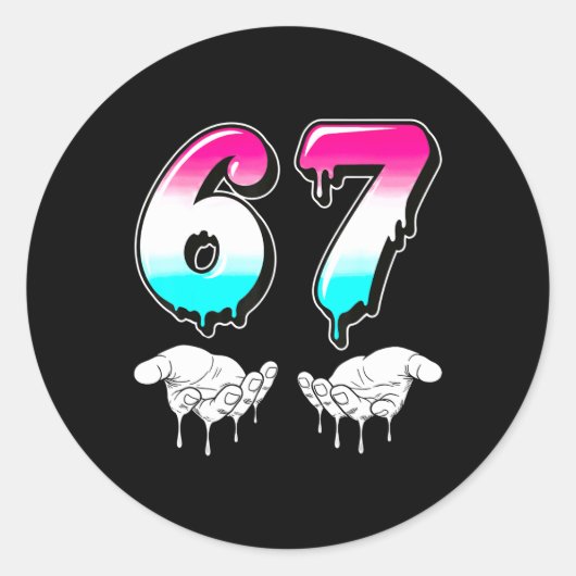 Cool Six Seven 6 7 Meme Gen Alpha Sla Jargon Kostu Ronde Sticker (Voorkant)