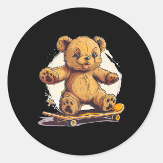 Cool Skateboard Teddy Bear Outfit voor Skater Boys Ronde Sticker