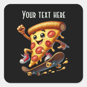 Cool skateboarden pizza feest vierkante sticker