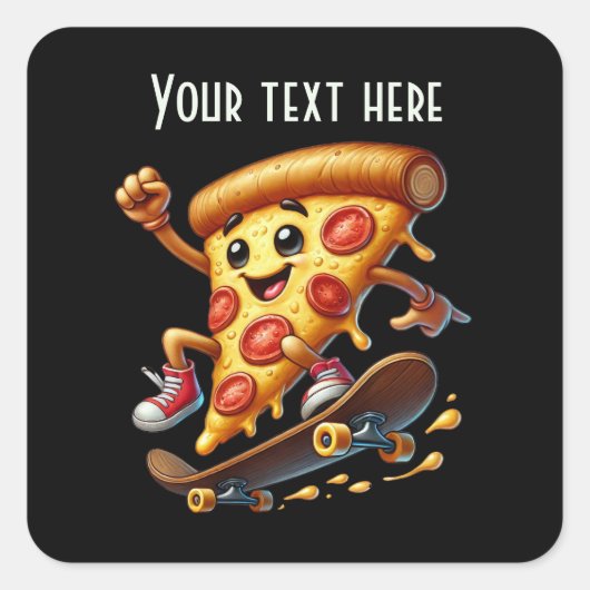 Cool skateboarden pizza feest vierkante sticker (Voorkant)