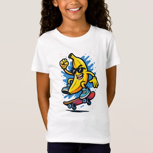 Cool Skateboarder Banana Cartoon Art T-shirt (Voorkant)