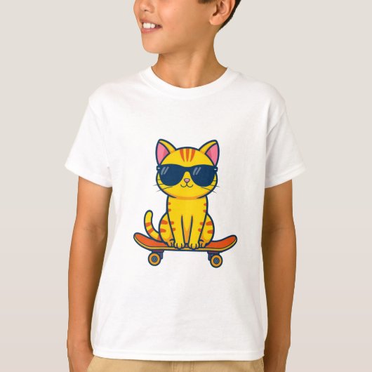 Cool Skateboarding Cat Kids T-Shirt – Fun Cartoon  (Voorkant)