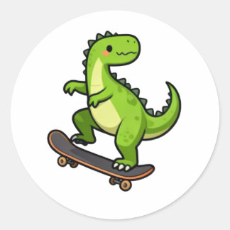Cool Skateboarding Dinosaur Kids T-Shirt Design Ronde Sticker