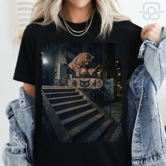 Cool Skateboarding Kat Kickflip Grappige Streetwea T-shirt