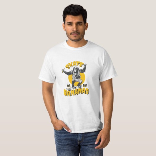 Cool Skateboarding monkey - Skate or eat bananas T-shirt (Voorkant volledig)
