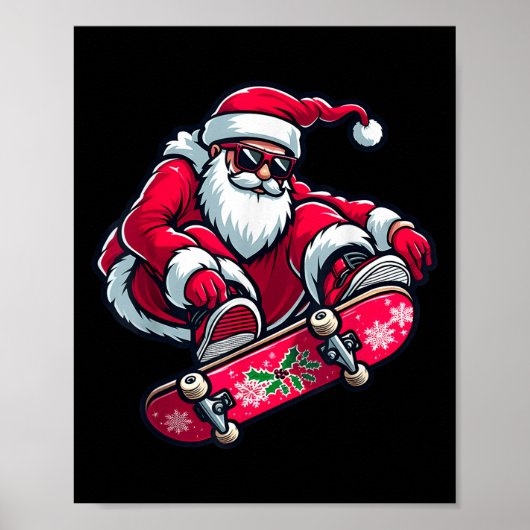Cool Skateboarding Santa Claus Christmas Pajama Ki Poster (Voorkant)