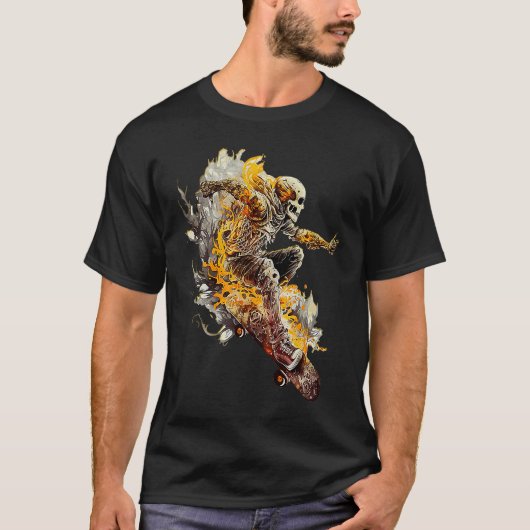 Cool Skateboarding Skeleton with Flames Fun Skateb T-shirt (Voorkant)