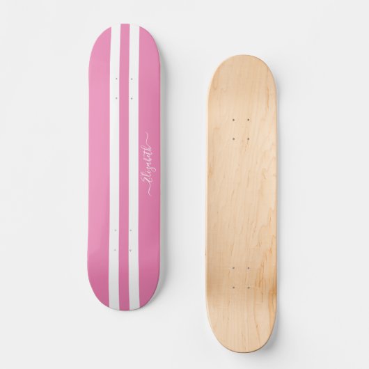 Cool Skater Girl Pink White Racing Stripes Persoonlijk Skateboard (Voorkant)