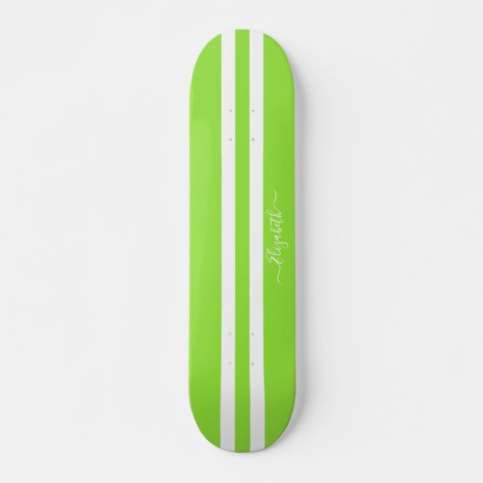 Cool Skater Green White Racing Stripes Monogramed Persoonlijk Skateboard (Voorkant)