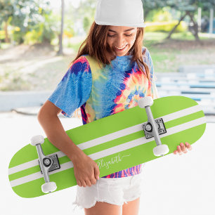 Cool Skater Green White Racing Stripes Monogramed Persoonlijk Skateboard