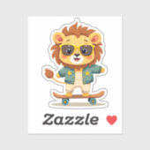 Cool Skater Lion | Schattige Kawaii Safari Animal Sticker (Vel)