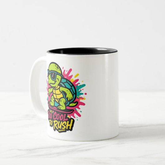 Cool Skater Turtle Retro Pop Art Tweekleurige Koffiemok (Voorkant links)