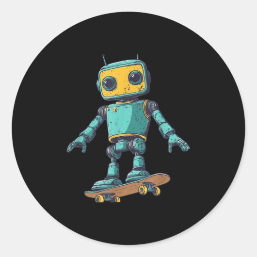 Cool Skating Robot With Skateboard Costume Ronde Sticker (Voorkant)